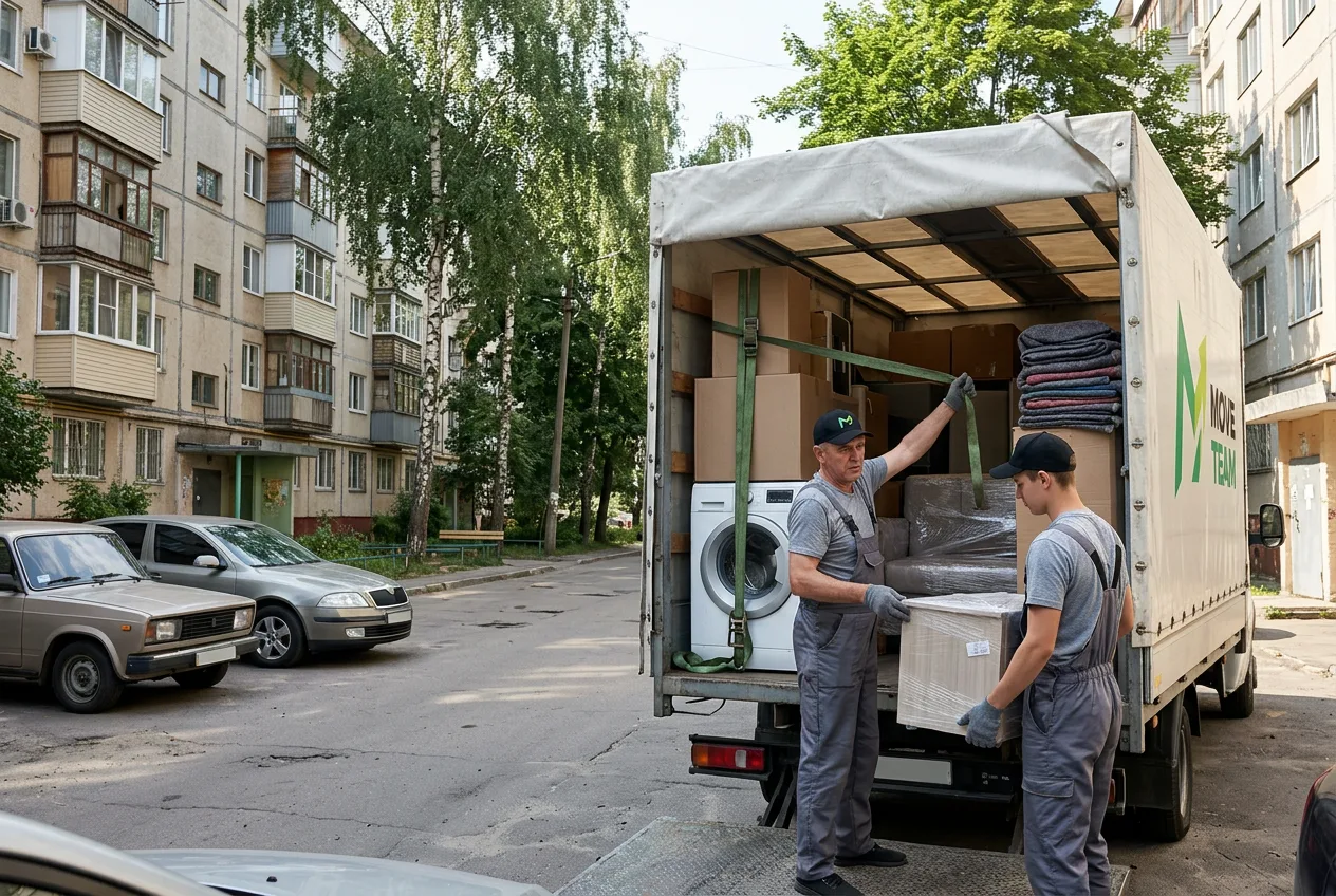 Пральна машина зафіксована ременями в кузові